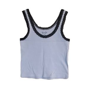 JUNIORS Cropped blue w black lace tank top